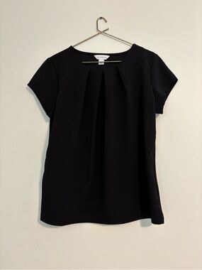 Liz Claiborne Black Pleated Front Blouse - Size Large